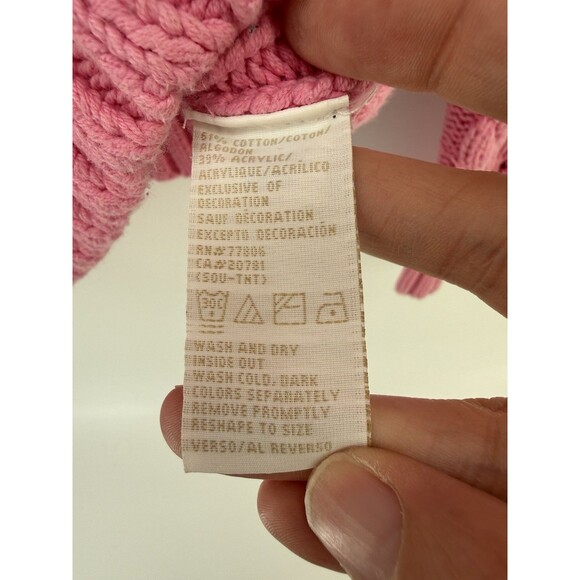Barbiecore romantic Pink TOMMY HILFIGER Cable Knit pullover Sweater L Y2k 90s - Picture 3 of 8